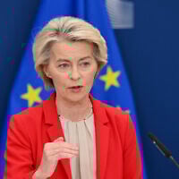 European Commission President Ursula Von der Leyen gives a press conference in Brussels on June 10, 2025. (Nicolas TUCAT / AFP)