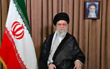 Iran's supreme leader Ayatollah Ali Khamenei speaks in the capital Tehran, June 13, 2025. Above him is a portrait of his late predecessor Ruhollah Khomeini. (KHAMENEI.IR / AFP)