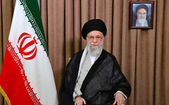 Iran's supreme leader Ayatollah Ali Khamenei speaks in the capital Tehran, June 13, 2025. Above him is a portrait of his late predecessor Ruhollah Khomeini. (KHAMENEI.IR / AFP)