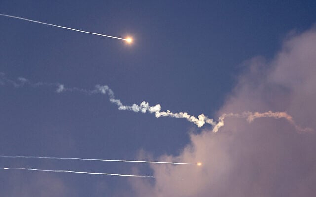 A missile fired by Iran is shot down over Netanya, on June 14, 2025. (JACK GUEZ / AFP)