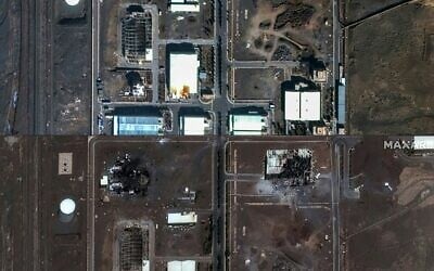 This combination of pictures created on June 14, 2025, shows a handout satellite image provided by Maxar Technologies and taken on June 14, 2025, of a closeup view the Natanz nuclear facilities near Ahmadabad in Iran, before an Israeli strike (top) and another closeup view taken on June 14, 2025, after an Israeli strike. (AFP Photo/ Satellite image ©2021 Maxar Technologies)