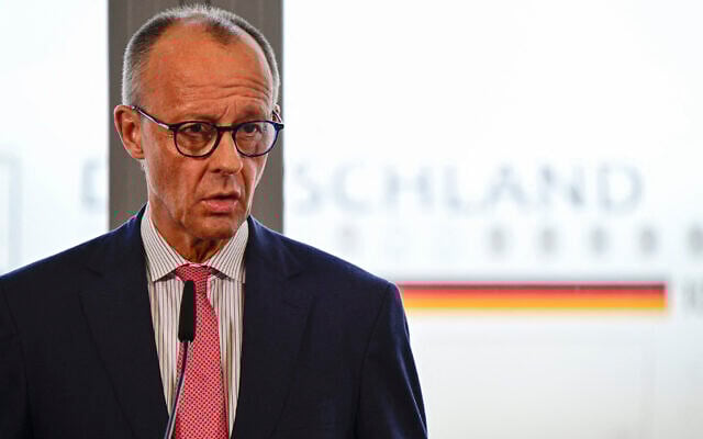German Chancellor Friedrich Merz gives a statement in Berlin before travelling to the G7 summit in Kananaskis, Canada, on June 15, 2025. (John MacDougall/AFP)