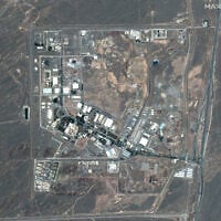 This handout satellite image released by Maxar Technologies on June 15, 2025, shows the Natanz nuclear facilities (Shahid Ahmadi Roshan Nuclear Facilities), near Ahmadabad, Iran after IDF airstrikes on June 15, 2025. (Handout / Satellite image ©2025 Maxar Technologies / AFP)