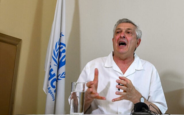 United Nations High Commissioner for Refugees Filippo Grandi gives an interview with reporters in Damascus, Syria, on June 20, 2025. (LOUAI BESHARA / AFP) United Nations High Commissioner for Refugees Filippo Grandi gives an interview with reporters in Damascus, Syria, on June 20, 2025. (LOUAI BESHARA / AFP)
