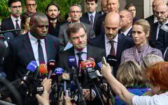 Germany's Foreign Minister Johann Wadephul (C), flanked by Britain's Foreign Secretary David Lammy (L), France's Minister for Europe and Foreign Affairs Jean-Noel Barrot (2nd R) and EU High Representative and Vice-President for Foreign Affairs and Security Policy Kaja Kallas (R), makes a statement following their meeting with Iran's Foreign Minister on Tehran's nuclear program, in Geneva, June 20, 2025. (Photo by Fabrice Coffrini / AFP)