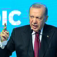 Turkish President Recep Tayyip Erdogan speaks during the 51st session of the Council of Foreign Ministers of the Organization of Islamic Cooperation in Istanbul, June 21, 2025. (Yasin Akgul/AFP)
