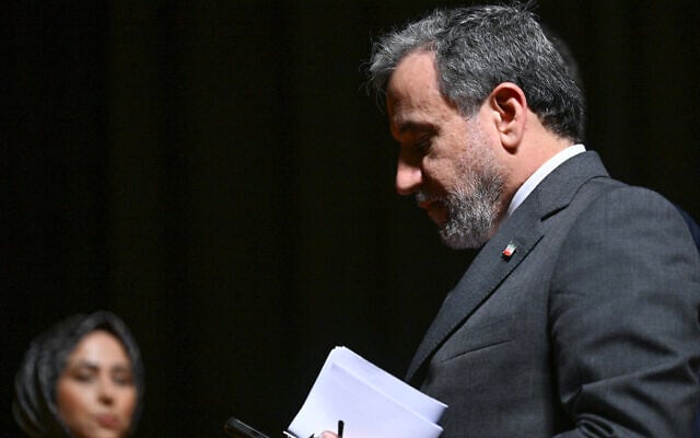 Iran foreign minister Abbas Araghchi, leaves after a press conference on the sideline of the 51st session of the Council of Foreign Ministers of the Organization of Islamic Cooperation (OIC), in Istanbul on June 22, 2025. (Photo by Ozan KOSE / AFP)
