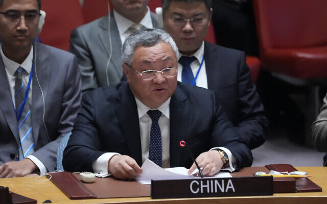 Chinese Ambassador the the UN Fu Cong speaks during a United Nations Security Council emergency meeting in New York on June 22, 2025, one day after US strikes on Iranian nuclear facilities. (Bryan R. SMITH / AFP)