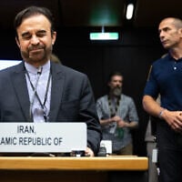 Iranian Ambassador to the International Atomic Energy Agency (IAEA) Reza Najafi, at an extraordinary IAEA Board of Governors meeting at the agency's headquarters in Vienna, Austria, on June 23, 2025. (Joe Klamar/AFP)