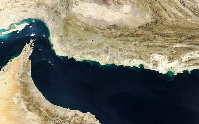This handout natural-colour image acquired with MODIS on NASA's Terra satellite taken on February 5, 2025 shows the Gulf of Oman and the Strait of Hormuz (upper left) (NASA Earth Observatory / AFP)