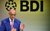 German Chancellor Friedrich Merz delivers a speech at a conference for economic policy organized by the Federation of German Industries (BDI) in Berlin, Germany, on June 23, 2025. (Tobias Schwarz/ AFP)