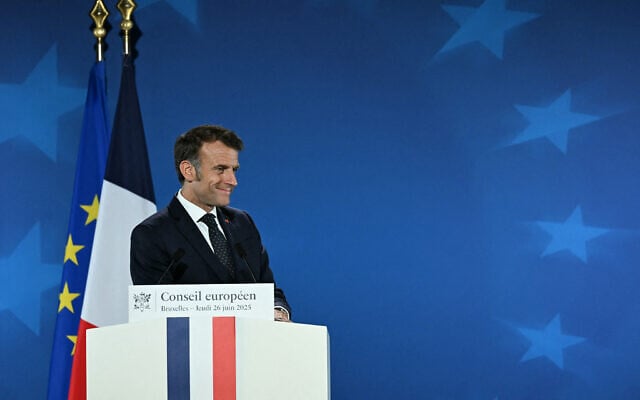 France's President Emmanuel Macron holds a press conference after working sessions at the European Council in Brussels, Belgium, on June 26, 2025. (NICOLAS TUCAT / AFP) France's President Emmanuel Macron holds a press conference after working sessions at the European Council in Brussels, Belgium, on June 26, 2025. (NICOLAS TUCAT / AFP)