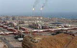 A natural gas refinery at the South Pars gas field on the northern coast of the Persian Gulf, in Asaluyeh, Iran, on March 16, 2019. (Vahid Salemi/AP)