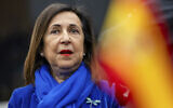 Spain's Defense Minister Margarita Robles arrives for a meeting of the Ukraine Defense Contact Group at NATO headquarters in Brussels, on April 11, 2025. (AP Photo/Geert Vanden Wijngaert)