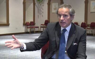 Screen capture from video of International Atomic Energy Agency Director General Rafael Mariano Grossi giving an interview in Damascus, Syria, June 4, 2025. (Abdelrahman Shaheen/AP)