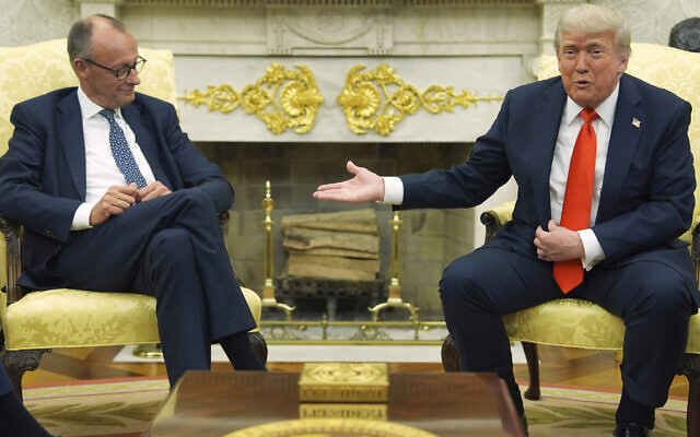 US President Donald Trump, right, meets Germany's Chancellor Friedrich Merz at the Oval Office of the White House in Washington, June 5, 2025. (AP Photo/Evan Vucci) US President Donald Trump, right, meets Germany's Chancellor Friedrich Merz at the Oval Office of the White House in Washington, June 5, 2025. (AP Photo/Evan Vucci)