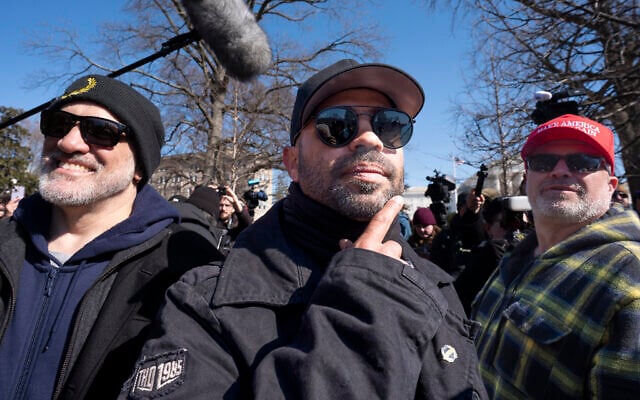 Former Proud Boys leader Enrique Tarrio is flanked by Dominic Pezzola, left, and Joseph Biggs, right, at a news conference outside the US Capitol in Washington, Feb. 21, 2025. (AP Photo/J. Scott Applewhite, File) Former Proud Boys leader Enrique Tarrio is flanked by Dominic Pezzola, left, and Joseph Biggs, right, at a news conference outside the US Capitol in Washington, Feb. 21, 2025. (AP Photo/J. Scott Applewhite, File)