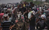 Palestinians carry bags containing food and humanitarian aid packages delivered by the Gaza Humanitarian Foundation, in Rafah, southern Gaza Strip, June 9, 2025. (AP Photo/Abdel Kareem Hana)