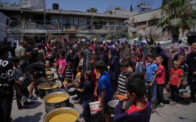 Palestinians line up to receive donated food at a community kitchen in Gaza City, June 10, 2025. (AP Photo/Jehad Alshrafi) Palestinians line up to receive donated food at a community kitchen in Gaza City, June 10, 2025. (AP Photo/Jehad Alshrafi)