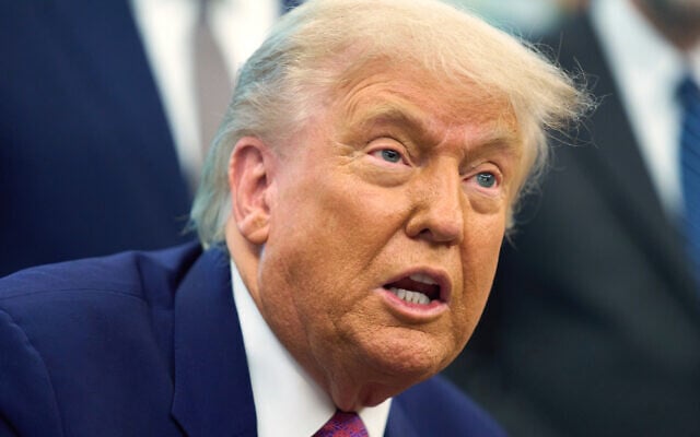 US President Donald Trump speaks with reporters in the Oval Office of the the White House,  in Washington, June 10, 2025. (Evan Vucci/AP)