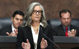 Arizona Democratic Gov. Katie Hobbs, center, in the House of Representatives at the state Capitol, in Phoenix, Arizona, on January 13, 2025. (Ross D. Franklin/AP)