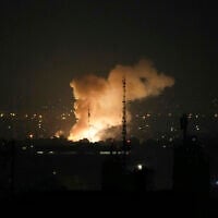 Smoke rises up after an explosion in Tehran, Iran, Friday, June 13, 2025. (AP Photo/Vahid Salemi)