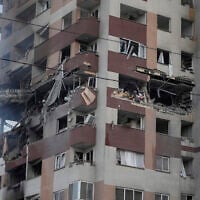 Damage is seen to an apartment building after Israeli strikes in Tehran, June 13, 2025. (AP Photo/Vahid Salemi)