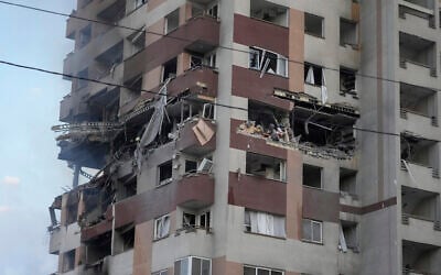 Damage is seen to an apartment building after Israeli strikes in Tehran, June 13, 2025. (AP Photo/Vahid Salemi)