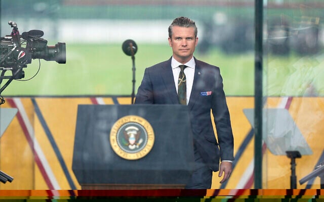 Defense Secretary Pete Hegseth arrives for a military parade commemorating the Army's 250th anniversary, that coincides with President Donald Trump's 79th birthday, June 14, 2025, in Washington. (AP/Julia Demaree Nikhinson)