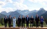 Leaders pose for a photo during the G7 Summit, in Kananaskis, Alberta, Monday, June 16, 2025. (Suzanne Plunkett/Pool Photo via AP)