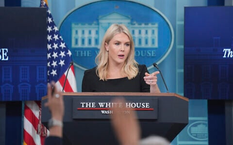 White House press secretary Karoline Leavitt speaks during a press briefing at the White House, Thursday, June 19, 2025, in Washington. (AP Photo/Evan Vucci)