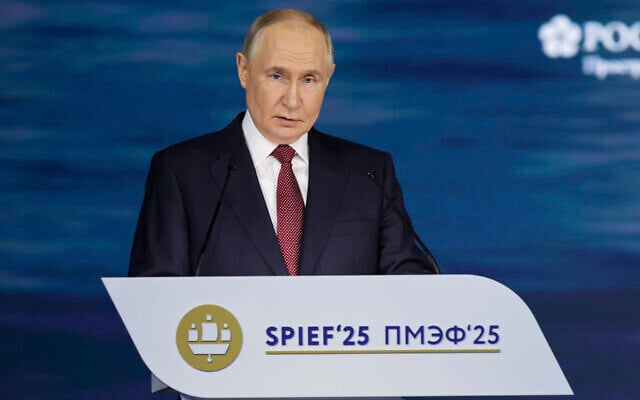 Russian President Vladimir Putin speaks at a plenary session of the St. Petersburg International Econimic Forum in St. Petersburg, Russia, June 20, 2025. (Vyacheslav Viktorov/ Roscongress Foundation via AP) Russian President Vladimir Putin speaks at a plenary session of the St. Petersburg International Econimic Forum in St. Petersburg, Russia, June 20, 2025. (Vyacheslav Viktorov/ Roscongress Foundation via AP)