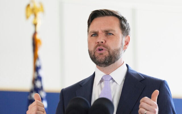 Vice President JD Vance speaks during a visit to the the Wilshire Federal Building, June 20, 2025, in Los Angeles. (AP Photo/Jae C. Hong)