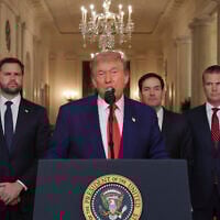 US President Donald Trump speaks from the White House in Washington, June 21, 2025, after the US military struck three Iranian nuclear and military sites, directly joining Israel's effort to decapitate the country's nuclear program, as Vice President JD Vance, Secretary of State Marco Rubio and Defense Secretary Pete Hegseth listen. (Carlos Barria/Pool via AP)