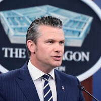 Defense Secretary Pete Hegseth speaks during a news conference at the Pentagon in Washington, June 22, 2025, after the US military struck three sites in Iran, directly joining Israel's effort to destroy the country's nuclear program. (AP/Alex Brandon)