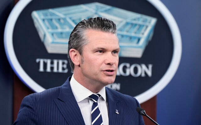 Defense Secretary Pete Hegseth speaks during a news conference at the Pentagon in Washington, June 22, 2025, after the US military struck three sites in Iran, directly joining Israel's effort to destroy the country's nuclear program. (AP/Alex Brandon)