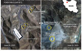This graphic image compares Iran's Fordo nuclear facility before and after the United States bombed the site on June 22, 2025. (AP Graphic)