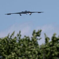 A B-2 bomber arrives at Whiteman Air Force Base Mo., Sunday, June 22, 2025. (AP/David Smith)