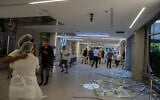 The aftermath of an Iranian missile strike on Beersheba's Soroka Medical Center, June 19, 2025 (Emanuel Fabian/Times of Israel)