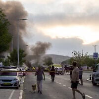 The scene of an Iranian ballistic missile impact in the southern city of Beersheba, June 20, 2025. (Emanuel Fabian/Times of Israel)
