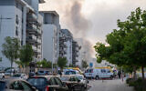 The scene of an Iranian ballistic missile impact in the southern city of Beersheba, June 20, 2025. (Emanuel Fabian/Times of Israel)