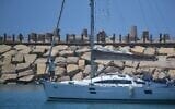 A sailing boat chartered by Israel's Sailor Yacht Club, returning Israelis stranded in Cyprus to Herzliya, June 23, 2025. (Stav Levaton/Times of Israel)