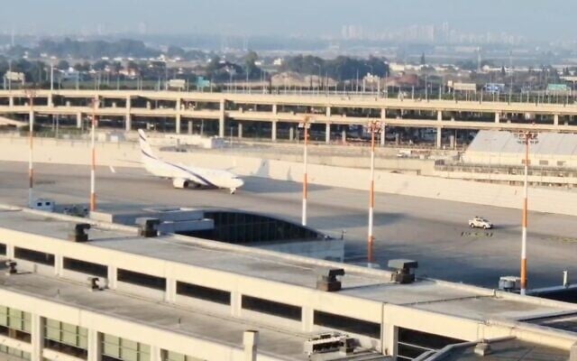 First plane operated by El Al bringing back Israelis from Larnaca arrives at Tel Aviv's Ben Gurion Airport, June 18, 2025. (video screenshot/courtesy of Israel Airports Authority)
