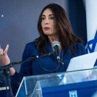 Transportation Minister Miri Regev holds a press conference ahead of Israel's 77th Independence Day Ceremony at Mount Herzl in Jerusalem, on April 27, 2025. (Yonatan Sindel/Flash90)