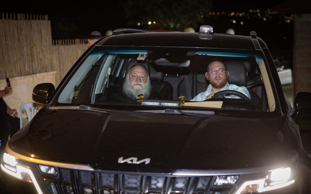 Housing and Construction Minister Yitzhak Goldknopf is seen leaving a meeting on the Haredi draft bill in Moshav Ora, June 5, 2025. (Chaim Goldberg/Flash90)