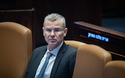 Justice Minister Yariv Levin attends a plenum session at the assembly hall of the Knesset in Jerusalem, May 7, 2025. (Yonatan Sindel/Flash90)