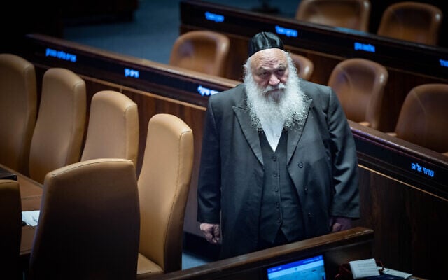 United Torah Judaism chairman Yitzchak Goldknopf in the Knesset plenum, May 13, 2025. (Yonatan Sindel/Flash90) United Torah Judaism chairman Yitzchak Goldknopf in the Knesset plenum, May 13, 2025. (Yonatan Sindel/Flash90)