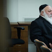 United Torah Judaism chairman Yitzchak Goldknopf attends a faction meeting in the Knesset, May 19 , 2025. (Oren Ben Hakoon/Flash90)