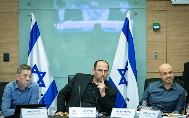 MK Simcha Rothman leads a Constitution, Law and Justice Committee meeting at the Knesset on June 9, 2025. (Chaim Goldberg/Flash90) MK Simcha Rothman leads a Constitution, Law and Justice Committee meeting at the Knesset on June 9, 2025. (Chaim Goldberg/Flash90)