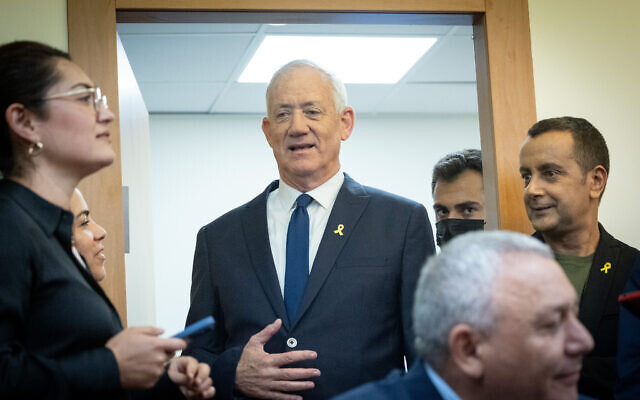Leader of the National Unity Party MK Benny Gantz leads a faction meeting at the Knesset in Jerusalem, on June 9, 2025.(Chaim Goldberg/Flash90) Leader of the National Unity Party MK Benny Gantz leads a faction meeting at the Knesset in Jerusalem, on June 9, 2025.(Chaim Goldberg/Flash90)
